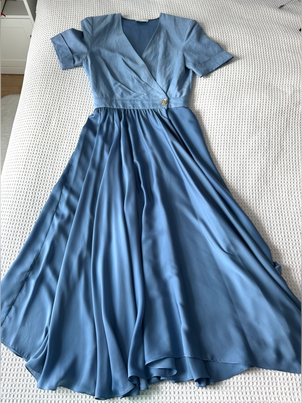 Sandro Dusty Blue Wrap-Style Midi Dress